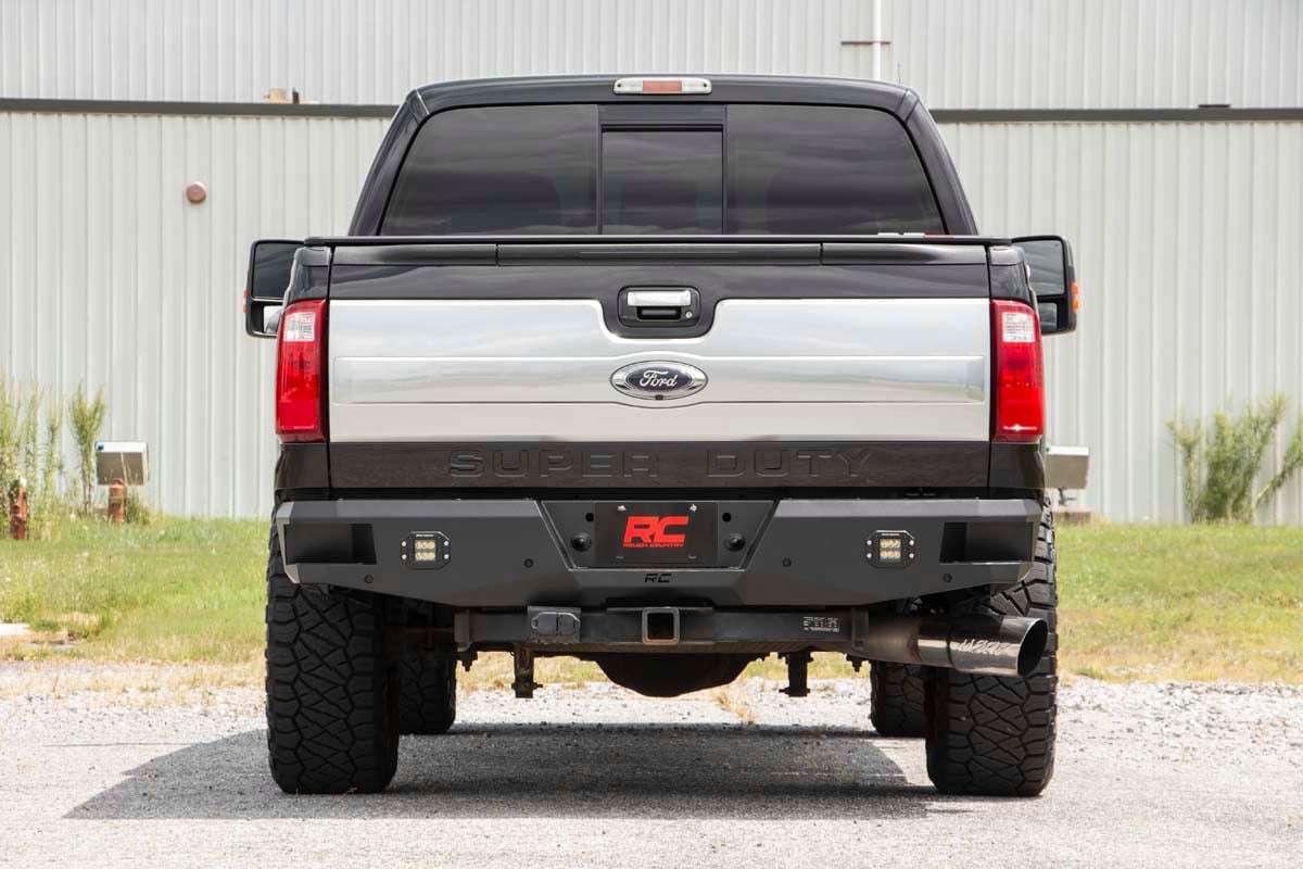 Ford F-250 Super Duty Rear Bumper - Rough Country - LED with Black-Series 2in LED Flush Mount Cubes - Black - '99-'16